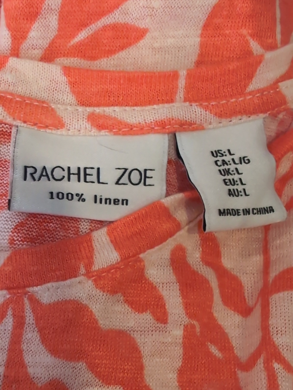 Rachel Zoe Linen Tropical Leaf Print Button Back Top Womens Size Large Orange - Picture 9 of 9
